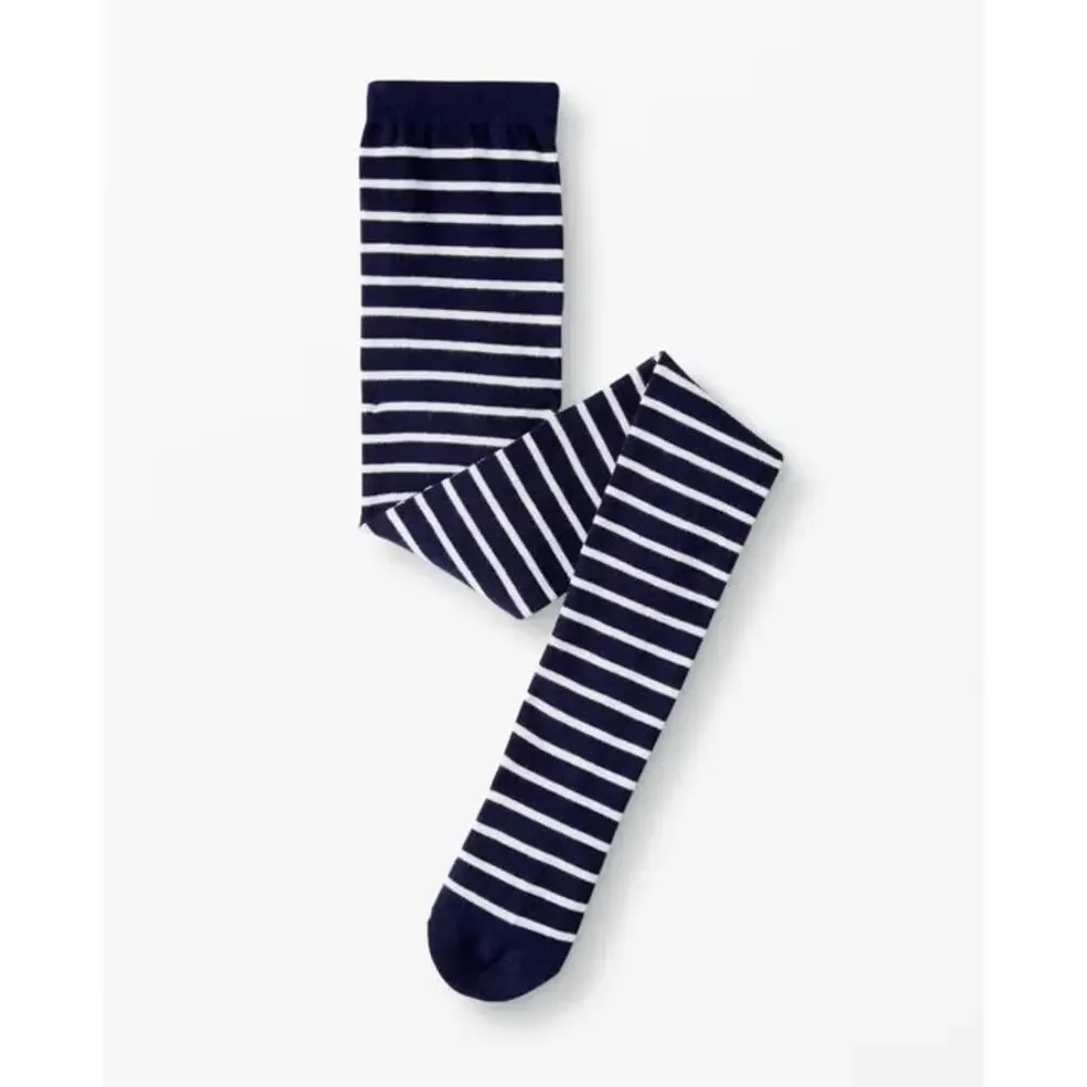 Hanna Andersson Girls Bright Basics Striped Tights Navy + Hanna White Size 5-7